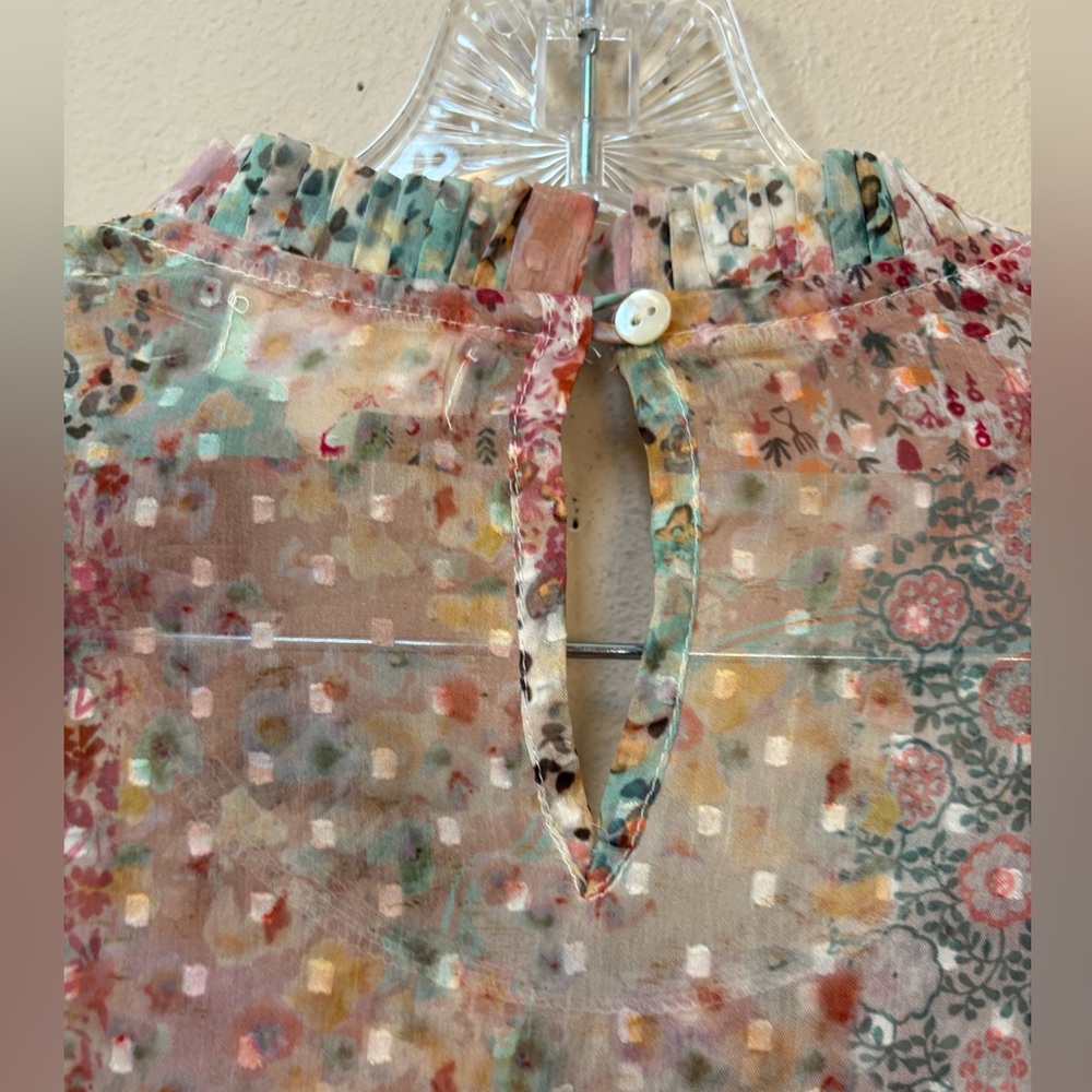 World Market Patchwork Floral Blouse L Cottagecore Prairie Boho Romantic hi I - Picture 5 of 6